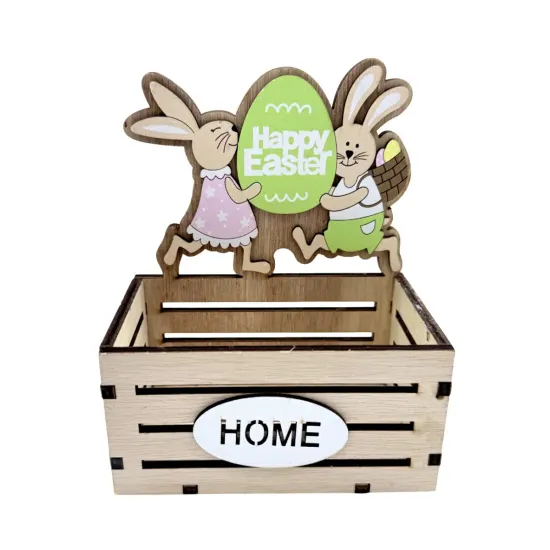 Húsvéti ládika fából nyuszipárral és tojással 12*15 cm