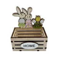 Húsvéti ládika fából nyuszipárral és virággal 10*12 cm