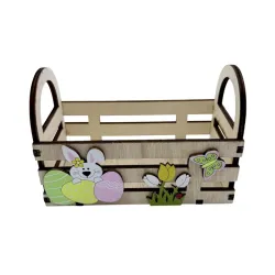 Húsvéti ládika fából fogókkal oldalán dekorral 15*10 cm