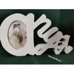 Álló fa dekorfelirat képtartóval Anya