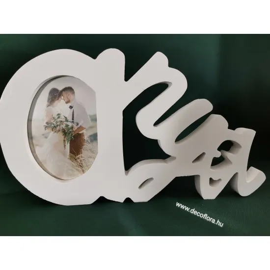 Álló fa dekorfelirat képtartóval Anya