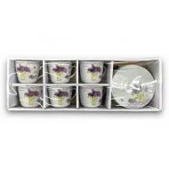 Kerámia kávé-tea szett 6 személyes Lila orgona vázában