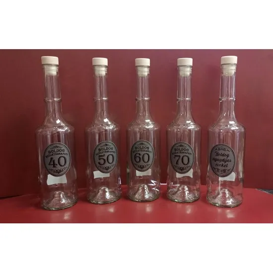 Pálinkás üveg 0,5 liter vegyes ezüst matrica