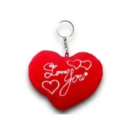 Plüss szív I love you felirattal - fém akasztóval - kulcstartó szív - hímzett 
