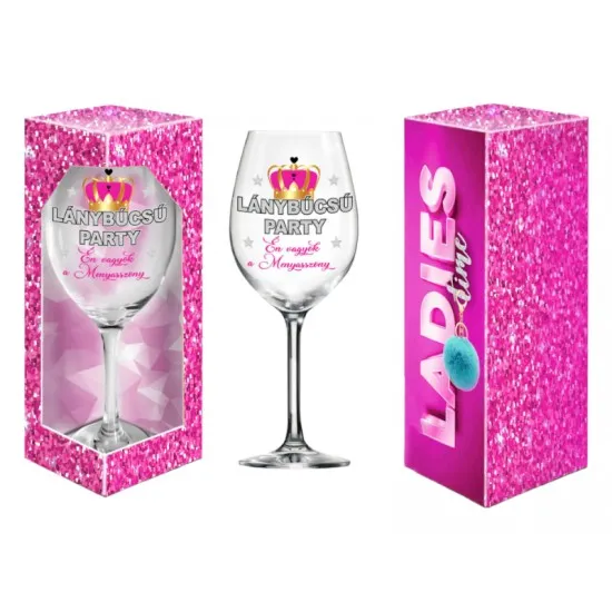 Borospohár Leánybúcsú - felirattal - díszdobozban