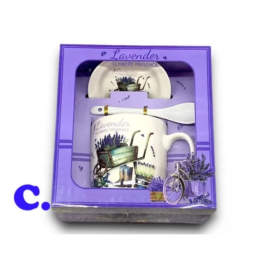 Levendulás kerámia bögre szett kerámiakanállal