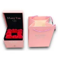 Ékszertartó doboz dísztasakkal, rózsával - Valentin ajándék -  Rózsaszín