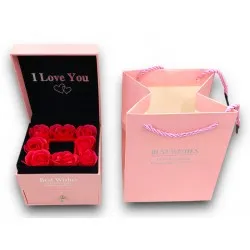 Ékszertartó doboz dísztasakkal, rózsával - Valentin ajándék -  Rózsaszín