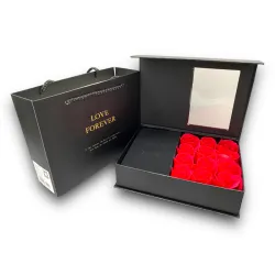 Ékszertartó doboz dísztasakkal, 12 rózsával - fekete