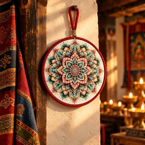 Kerámia falidísz - edényalátét - dekoráció - MANDALA - piros