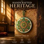Kerámia falidísz - edényalátét - dekoráció - MANDALA - zöld