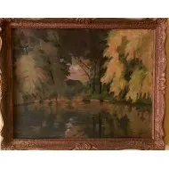 Festmény - eredeti- Juhász Miklós (1941) - Erdelyi tó  - aranyozott fakeret 