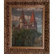 Festmény - eredeti - Déva vára - antik fakeret 