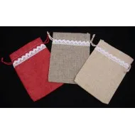 Zsákvászon tasak csipkével, nagy