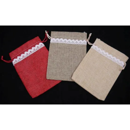 Zsákvászon tasak csipkével, közepes