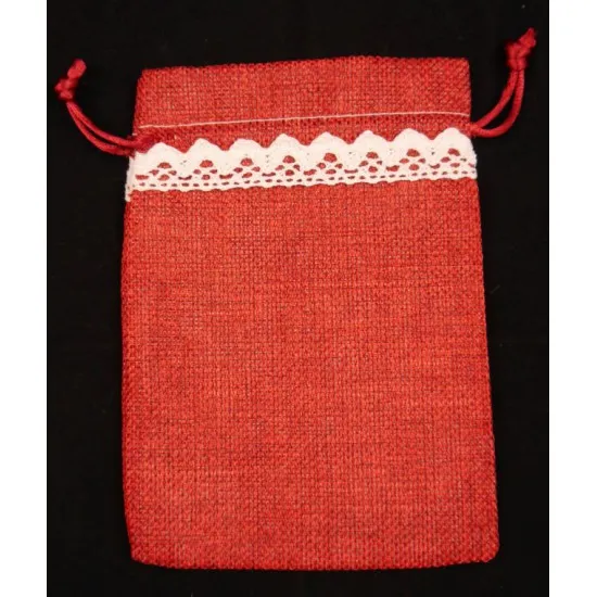 Zsákvászon tasak csipkével, közepes