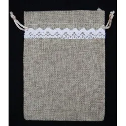 Zsákvászon tasak csipkével, kicsi