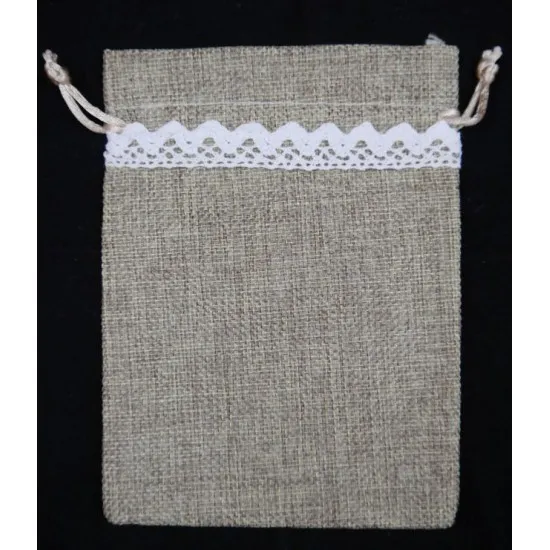 Zsákvászon tasak csipkével, közepes