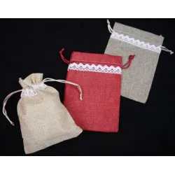 Zsákvászon tasak csipkével, közepes