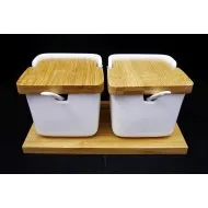 Fűszertartó szett szögletes 2 részes porcelán kanállal