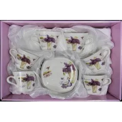 Kerámia kávés készlet 6+6 Orgona dekorral