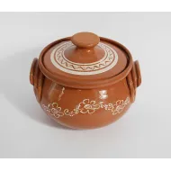 Mázas kerámia főzőedény fedővel 1,5 liter 