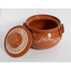 Mázas kerámia főzőedény fedővel 1,5 liter 