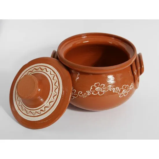 Mázas kerámia főzőedény fedővel 1,5 liter