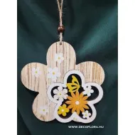 Függő színes fa dekoráció - virág 12 cm