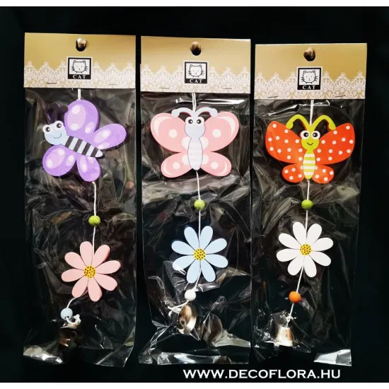Függő dekoráció fémcsengővel Pillangó 25 cm 3s