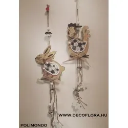 Függő fa dekoráció glitteres kakas-nyúl 2 féle 50 cm