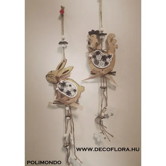 Függő fa dekoráció glitteres kakas-nyúl 2 féle 50 cm
