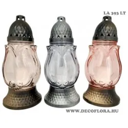 Kegyeleti mécses  üveg-arany-ezüst kupak Tulipán...26 cm 3 féle