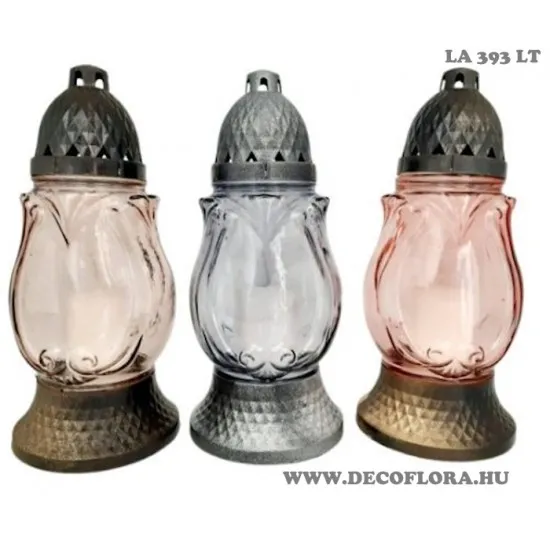 Kegyeleti mécses Z393LT üveg-arany-ezüst kupak Tulipán...26 cm 3 féle