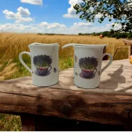 Porcelán bögrepár Levendulakosár 300 ml porcelánkanállal