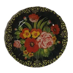 Üvegtál dombornyomott kerek fekete Virágözön 20cm