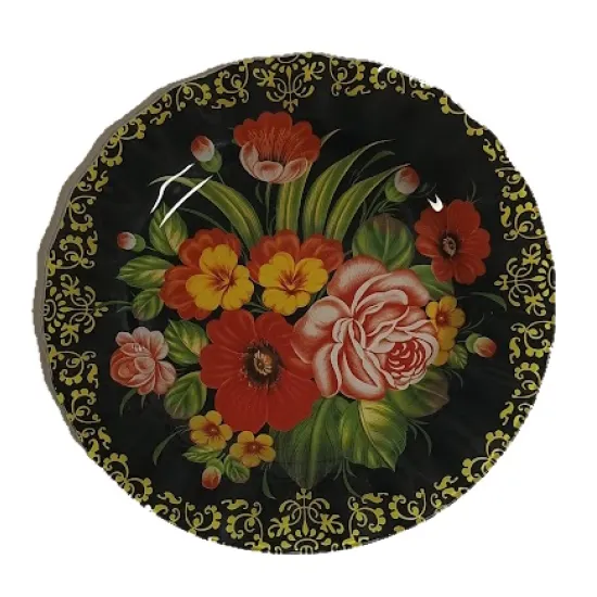 Üveg tál lapos kerek fekete Virágözön 20cm