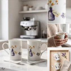 Porcelán bögrepár "Balaton" 300 ml  porcelánkanállal