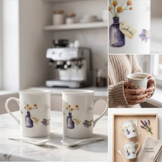 Porcelán bögrepár "Balaton" 300 ml  porcelánkanállal