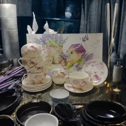 Kerámia teáskészlet 6+6 Kolibri-levendula