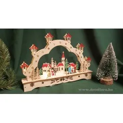 Téli életképek - fa - világítós dekoráció - 28*19*4,5 cm