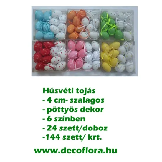 Húsvéti tojás szett, tojásformájú dobozban műfűvel 6 cm/5 db