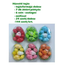 Húsvéti tojás szett, tojásformájú dobozban műfűvel 6 cm/5 db