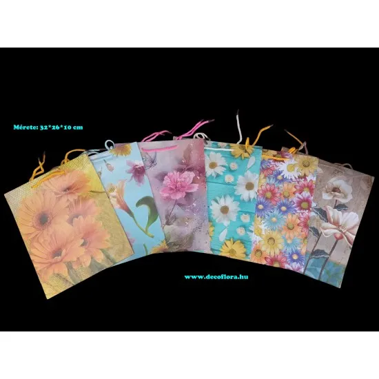 Ajándéktasak Virágos dekor Prémium L 32*26*9 cm 12 sort