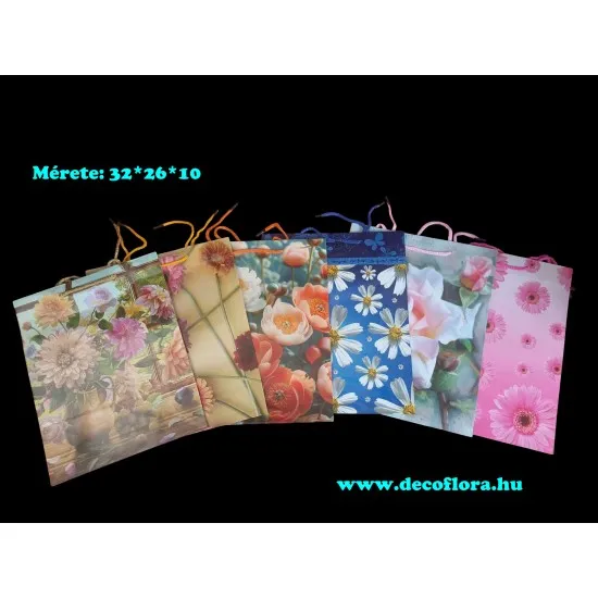 Ajándéktasak Virágos dekor Prémium L 32*26*9 cm 12 sort
