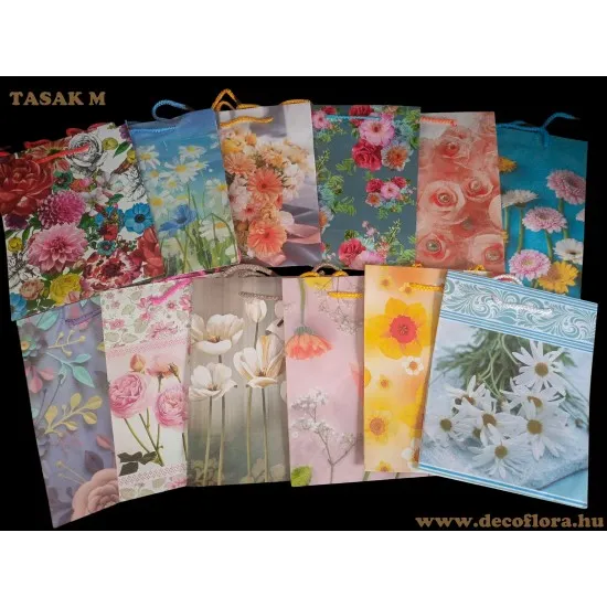 Ajándéktasak Virágos dekor Prémium 23*18*10 cm 12 féle