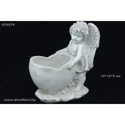Kőangyal szívkaspóval  19*16*9 cm