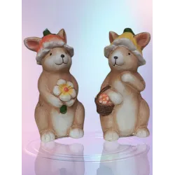 Nyuszi Kertész virággal és kosárral kétféle 11 cm